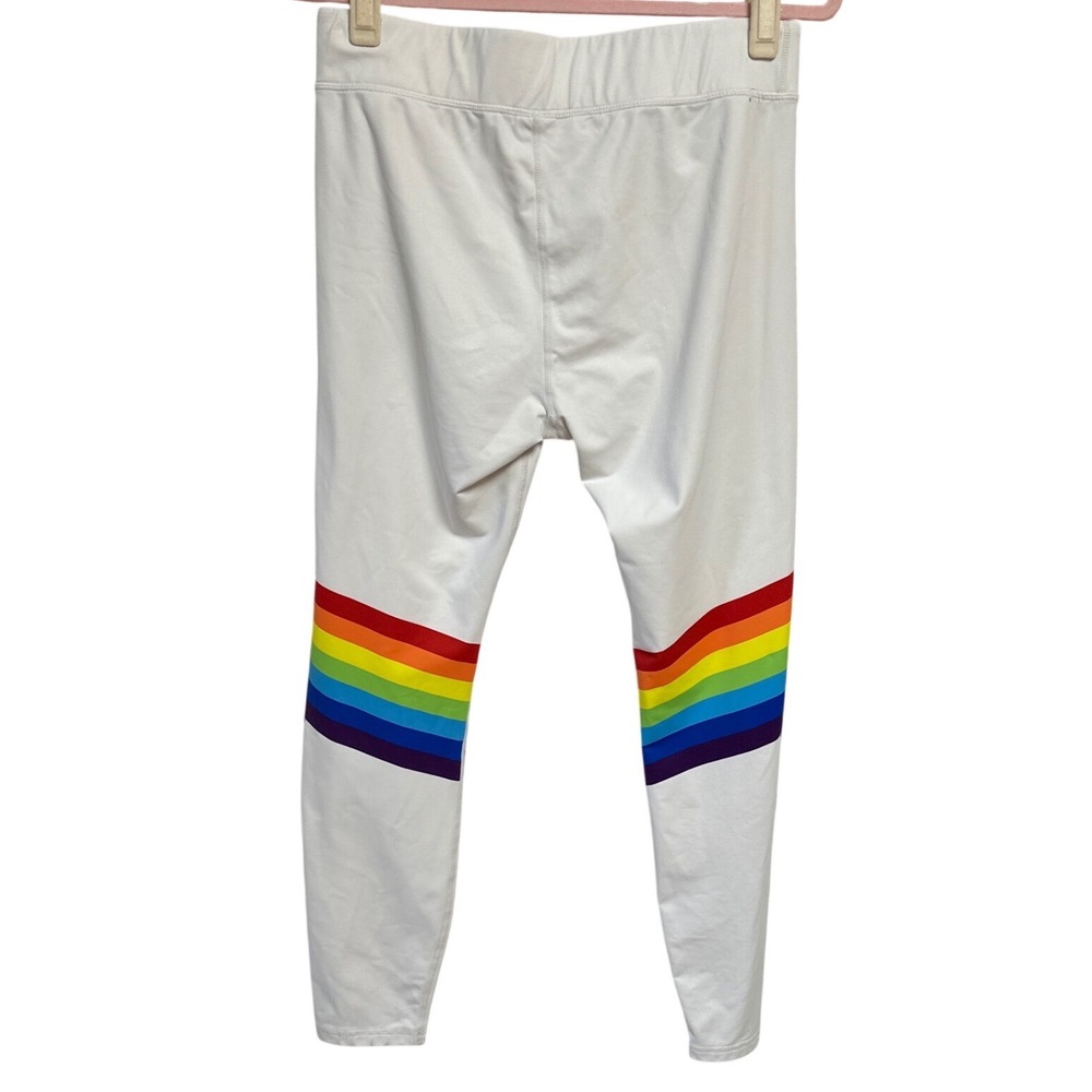 OOSC Rainbow Road Leggings White Rainbow Chevron Ski Base Layer Gym Yoga Womens - Picture 11 of 12